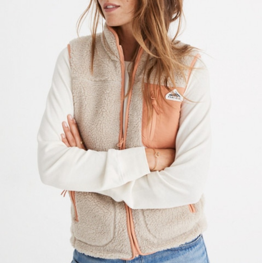 Madewell Beige Sherpa Vest with Peach Trim